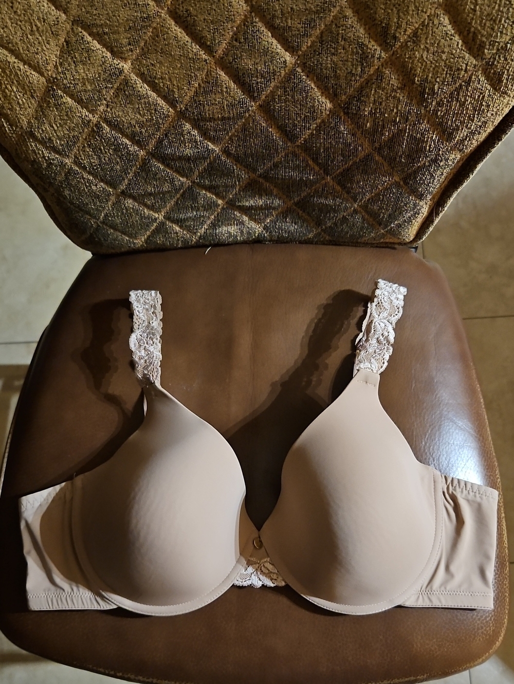 Natori Body Double Lace Trim Full Fit T-Shirt Underwire Tan Lace Bra Seamless